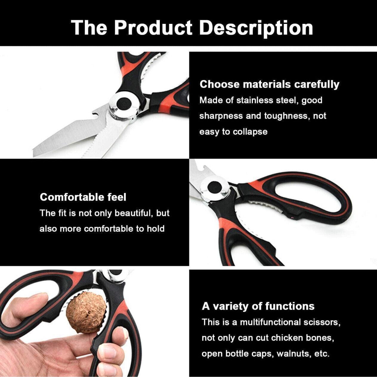 Heavy Duty Kitchen Scissors Multi Purpose Stainless Steel Chicken Bone Cutter - Red