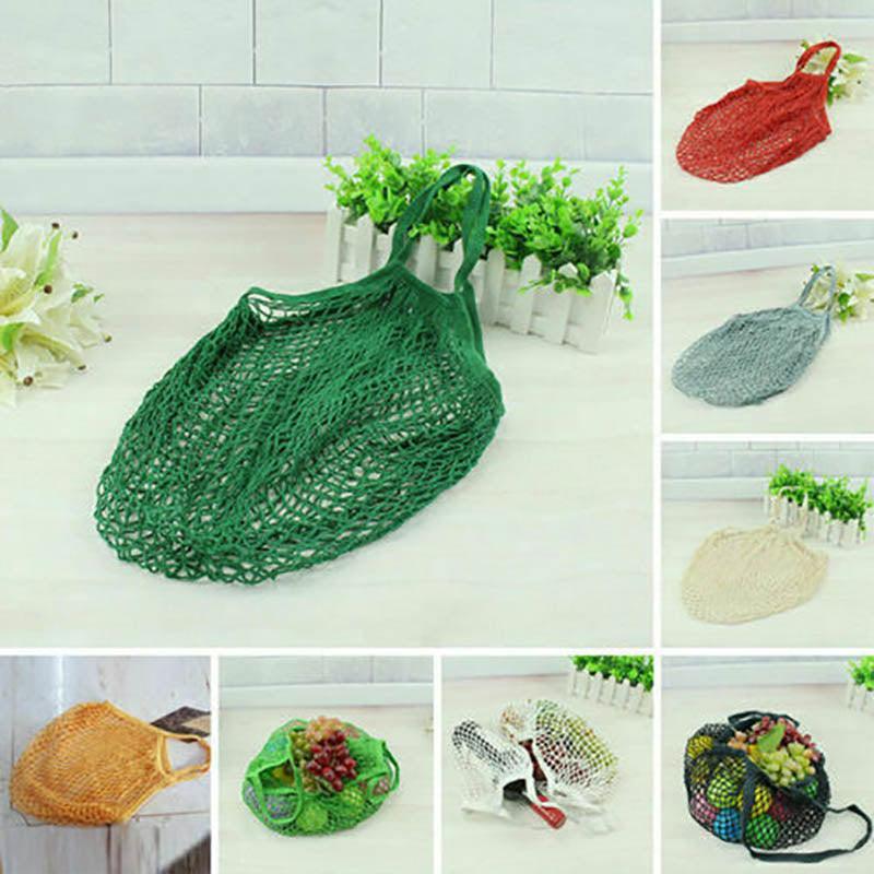 Reusable Mesh Net Shopping Bag String Tote Grocery Fruit Vegetable Storage - Rose Red
