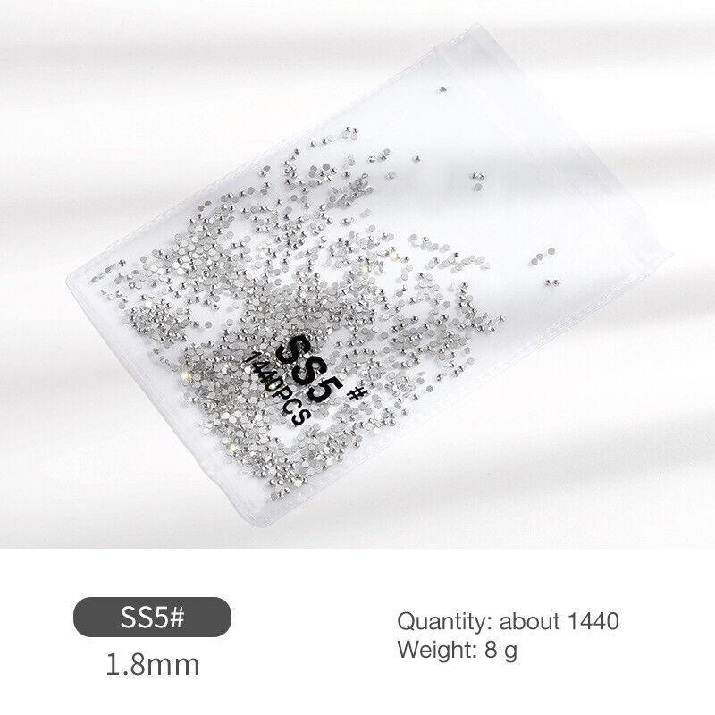 1440Pcs Glitter Rhinestones Crystal Flat Clear Bottom Glass Nail Art Nail Drill - Coloured Crystal-SS10