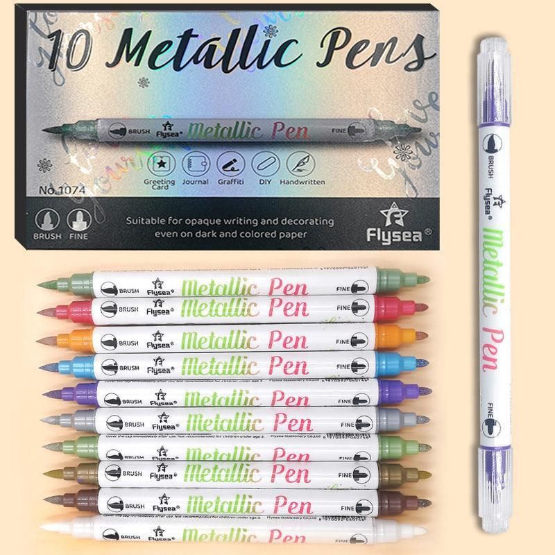 10-Color Set Double Head Shimmer Marker Pens for Albums & Doodles