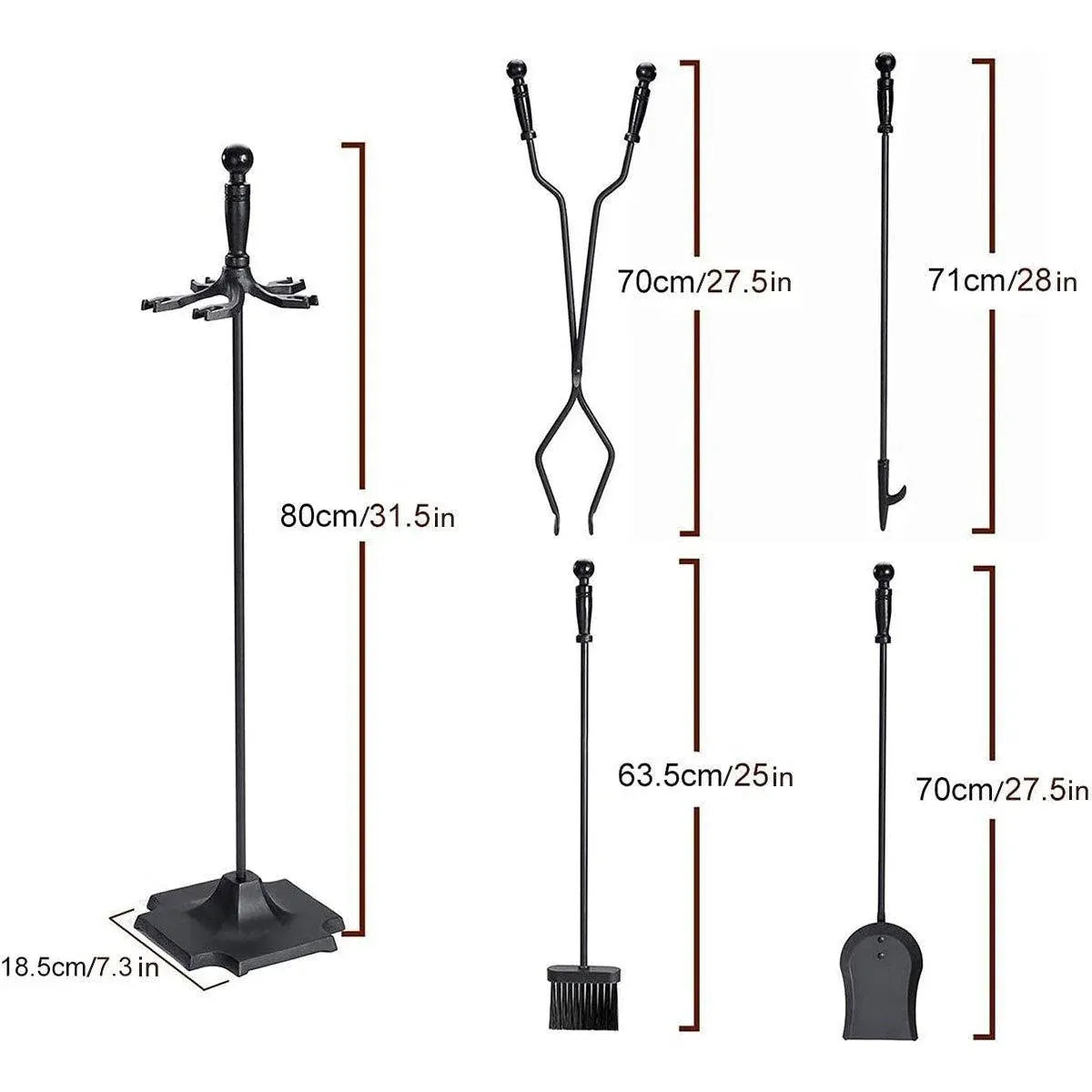 5-Piece Fireplace Tool Set with Stand