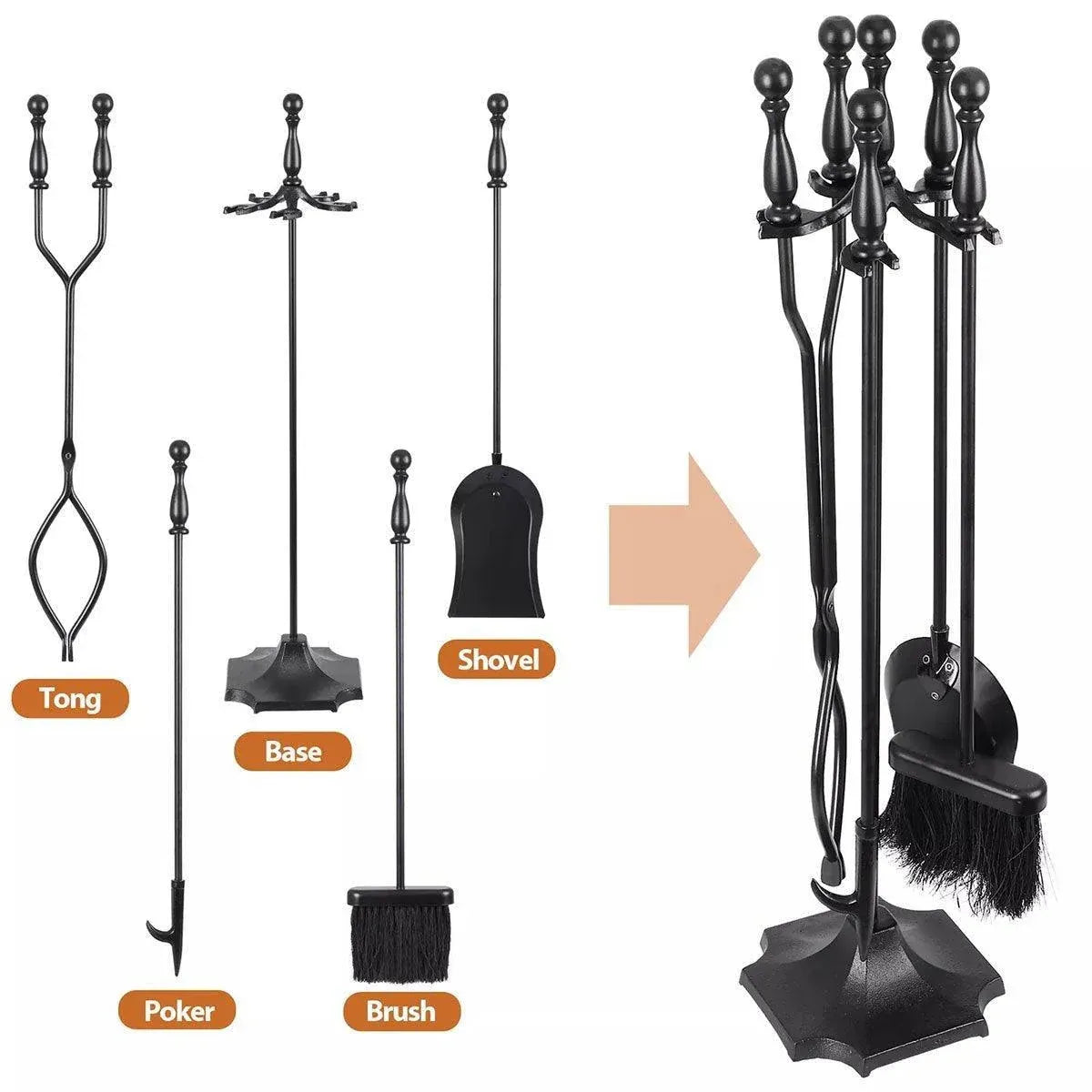 5-Piece Fireplace Tool Set with Stand
