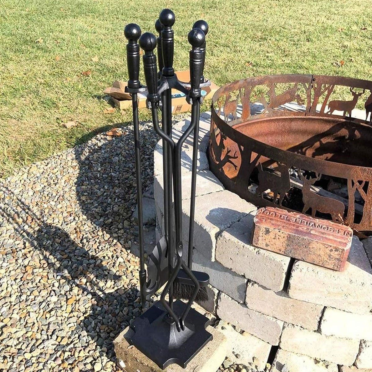 5-Piece Fireplace Tool Set with Stand