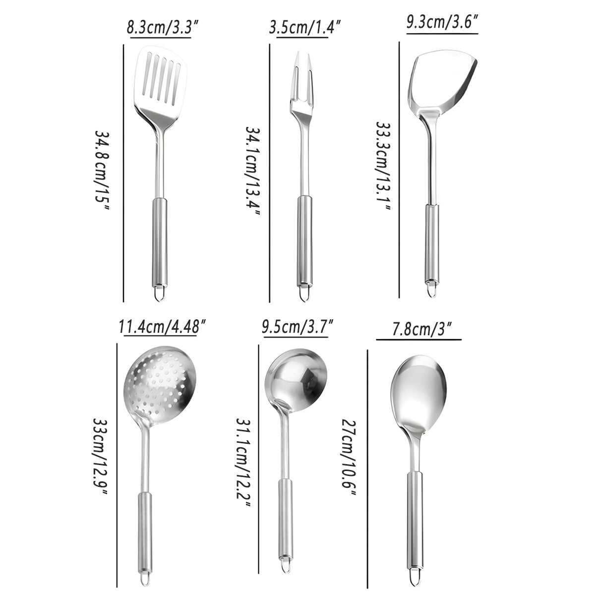 6PCS Stainless Steel Kitchen Utensil Set with Frying Spatula Colander and Spoon