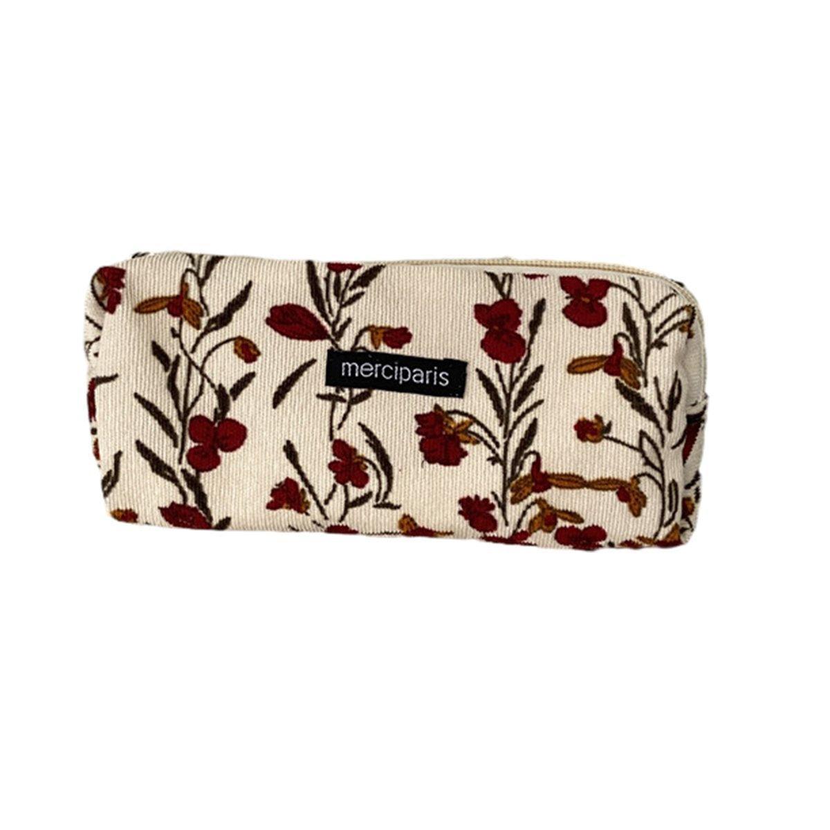 Large Capacity Pencil Case Organiser Bag Stationery Holder School Travel Pouch - Cartoon Flowers