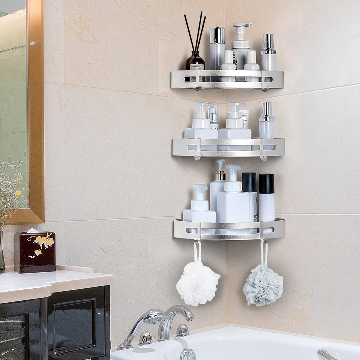 Wall Mounted Bathroom Shelf Triangle Corner Shower Storage Rack for Toiletries - Single layer