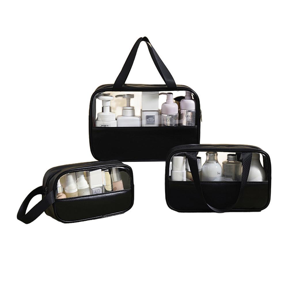 3pcs Large Capacity Waterproof Makeup Bag Set Translucent PU Travel Storage Bag - Cosmetic-Bag-3pcs-Black