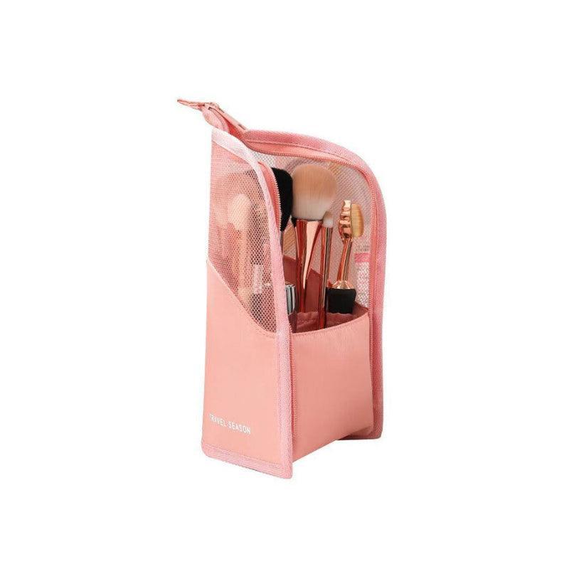 Stand Cosmetic Bag Travel Zipper Makeup Brush Holder Organizer Pouch Case Cover - Pink