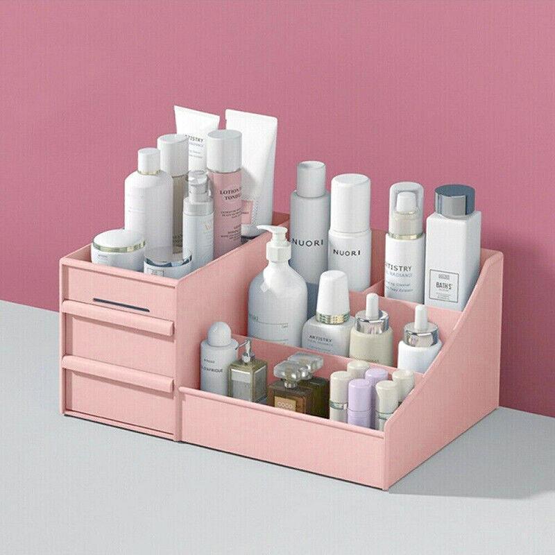 Cosmetic Makeup Organizer With Drawers Bathroom Skincare Storage Box Holder Case - Pink