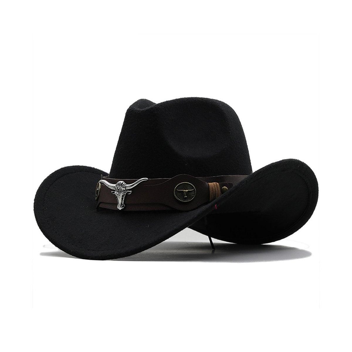 Vintage Woolen Felt Top Hat Cowboy Hat Classic Style Fashion Hat for Men - Black