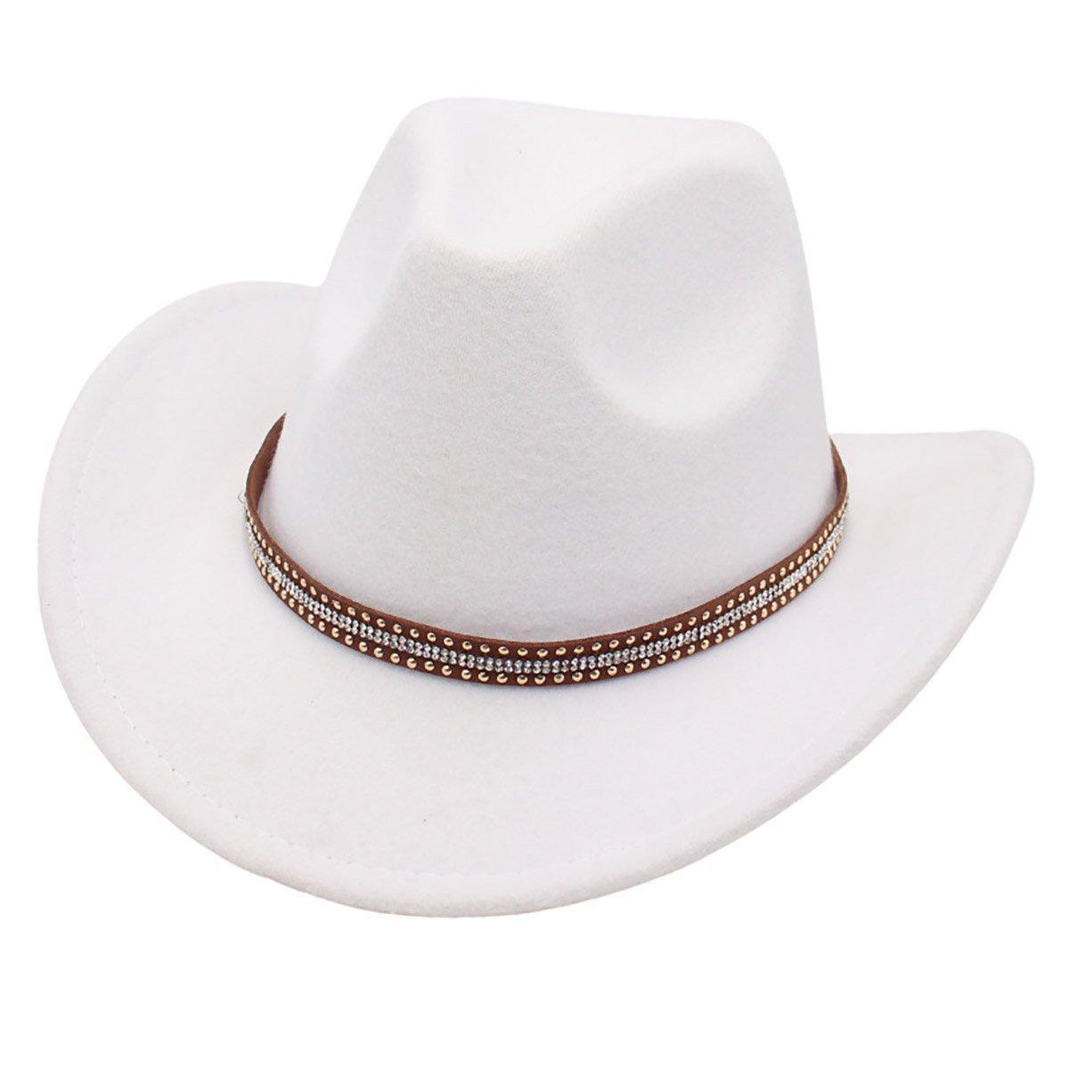 Western Cowboy Hat American Wool Felt Jazz Hat for Men Women Upside Down Top Hat - Coffee