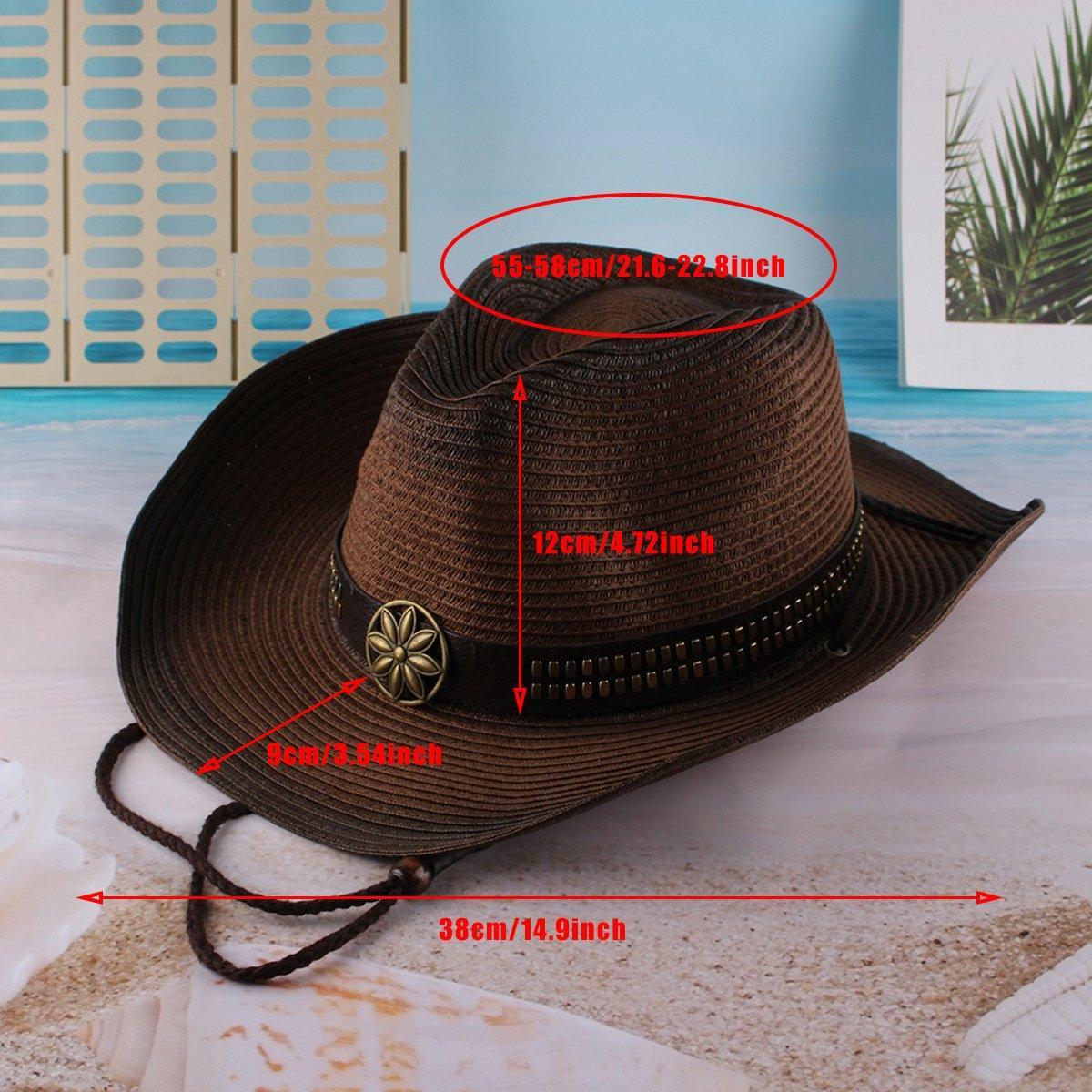 Outdoor Western Cowboy Hat Unisex Straw Hat Visor Hats Big Wide Brim Hat Summer - Coffee