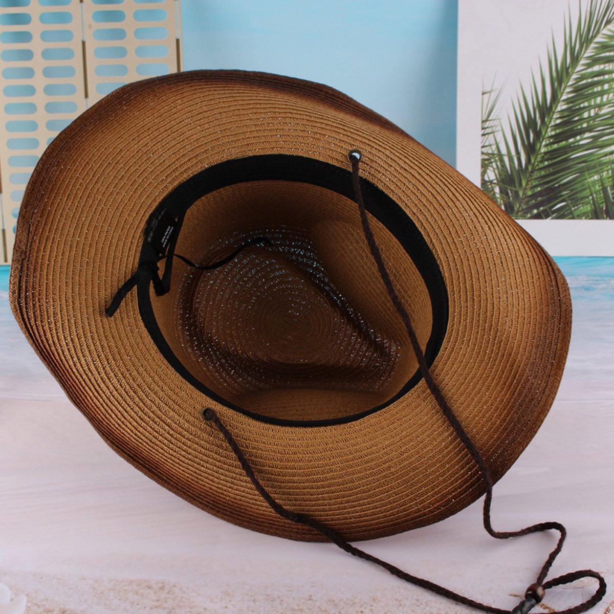 Outdoor Western Cowboy Hat Unisex Straw Hat Visor Hats Big Wide Brim Hat Summer - Coffee