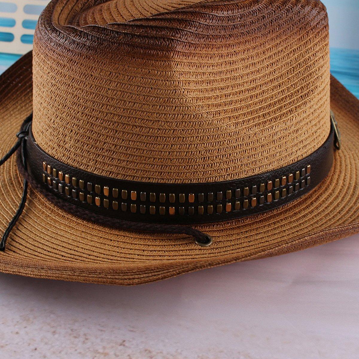 Outdoor Western Cowboy Hat Unisex Straw Hat Visor Hats Big Wide Brim Hat Summer - Coffee
