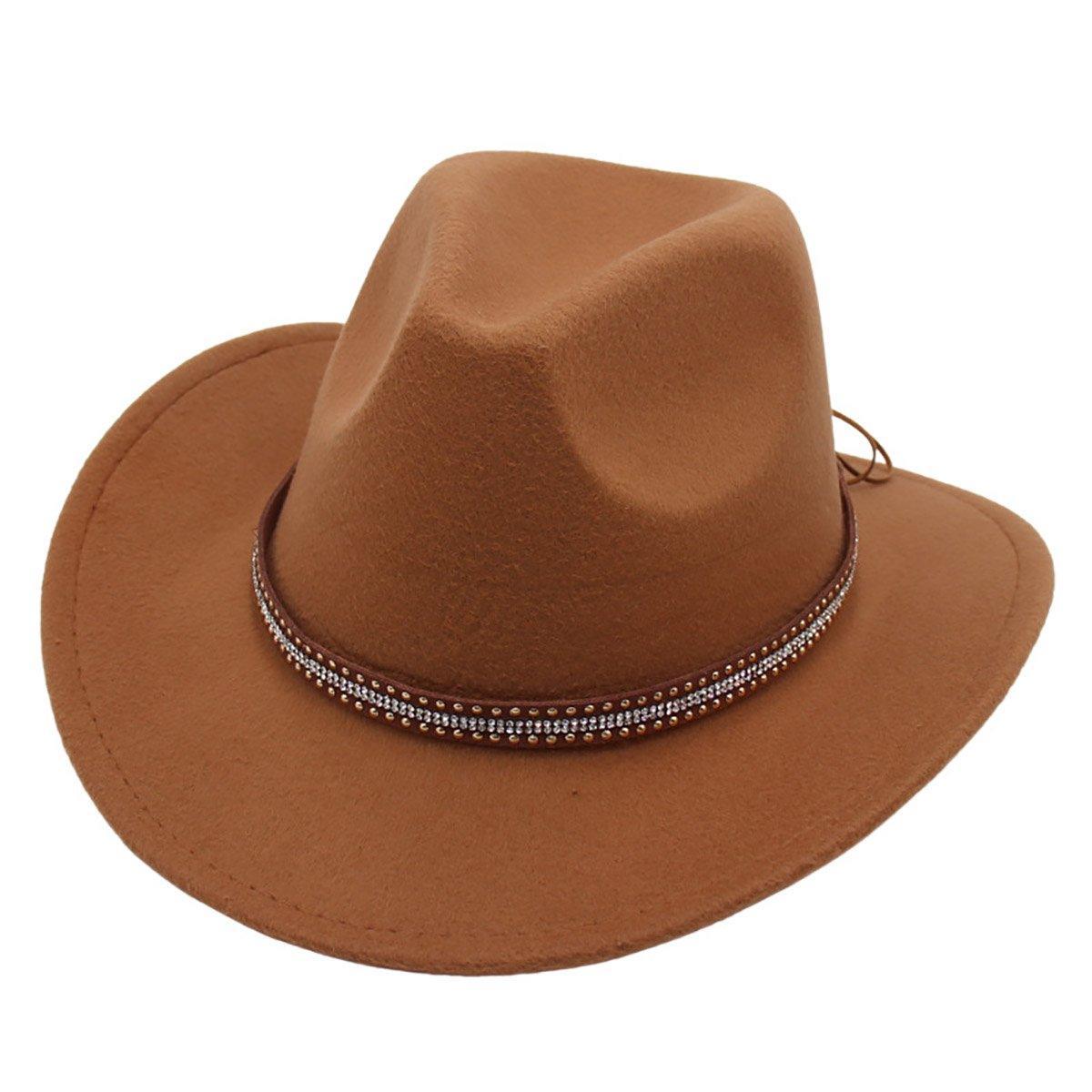 Western Cowboy Hat American Wool Felt Jazz Hat for Men Women Upside Down Top Hat - Red