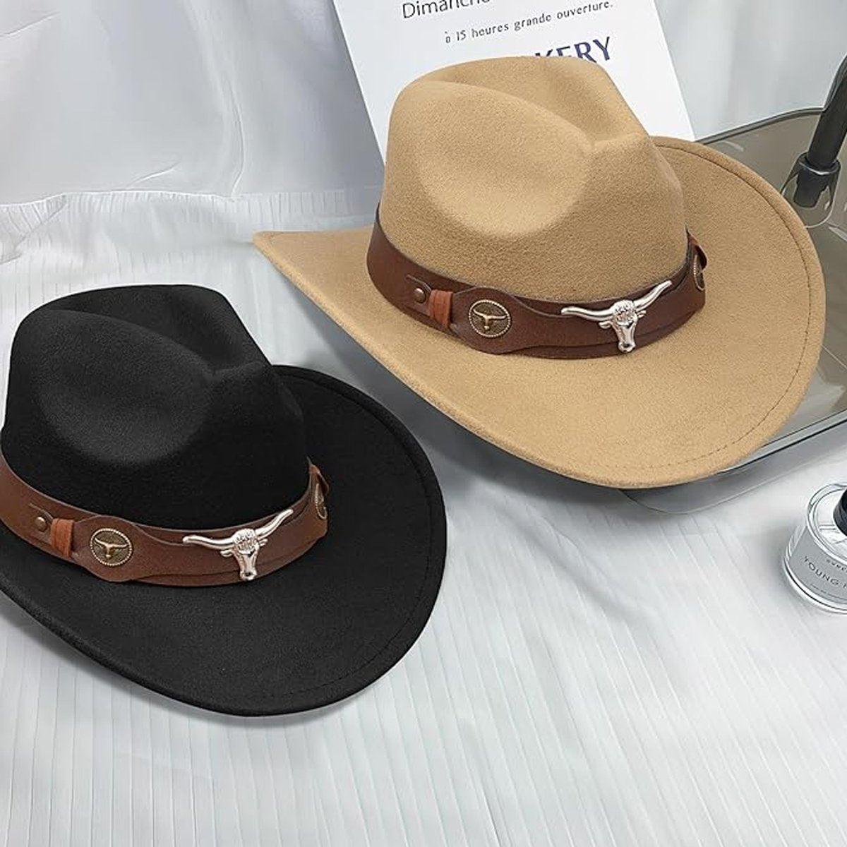 Vintage Woolen Felt Top Hat Cowboy Hat Classic Style Fashion Hat for Men - Rose Red