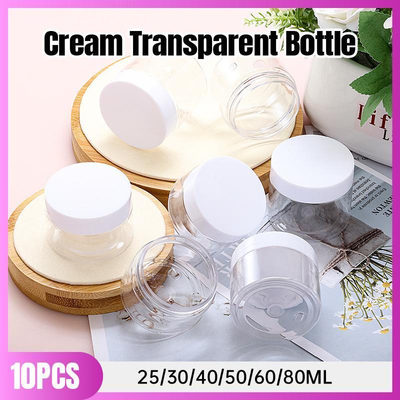 10pcs Transparent Wide Mouth Cream Dispenser White Lid Bottle Plastic Jar - 80ml