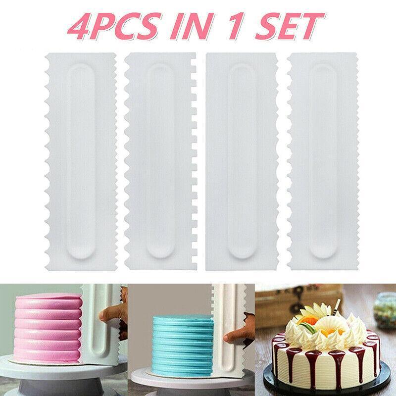 4Pcs Cake Decorating Icing Smoother Edge Frosting Scraper Comb Pastry Spatulasau