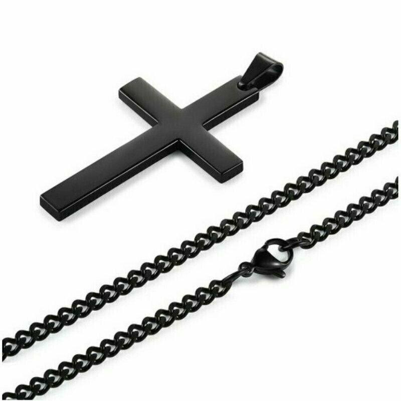 Stainless Steel Cross Pendant Men Women Chain Necklace Religious Jewelry Au