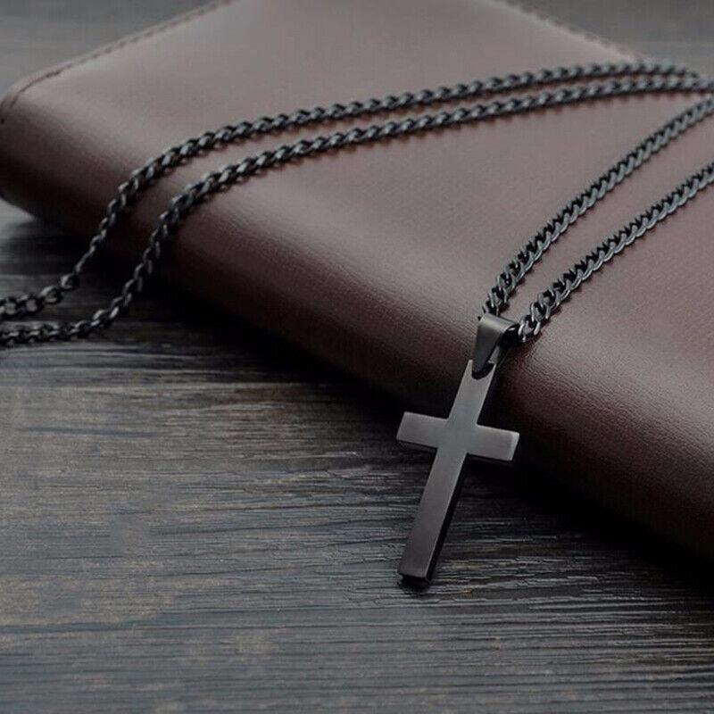 Stainless Steel Cross Pendant Men Women Chain Necklace Religious Jewelry Au