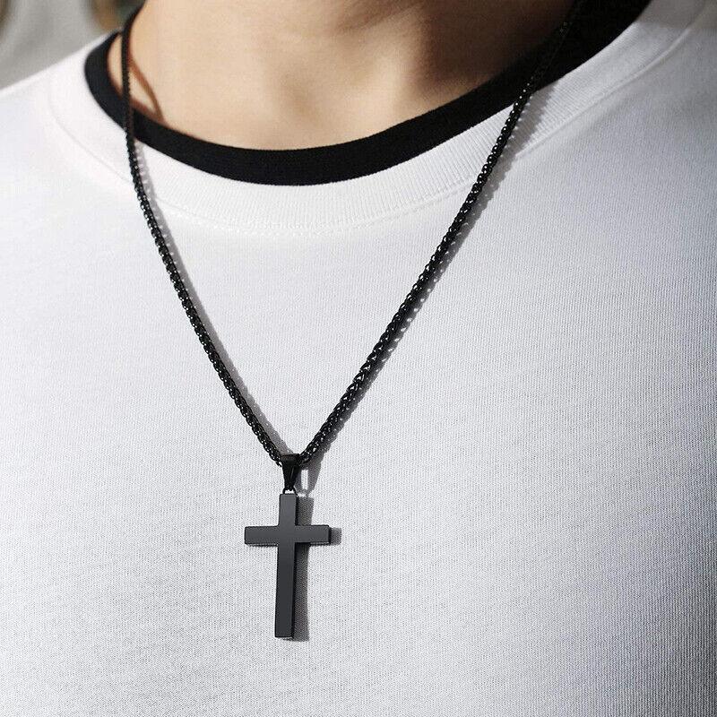 Stainless Steel Cross Pendant Men Women Chain Necklace Religious Jewelry Au