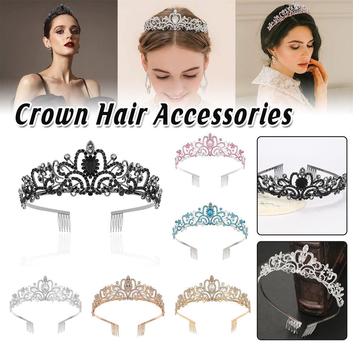 Princess Rhinestone Queen Hair Tiara Headband Hair Accessories Crystal Crown - Gold-White