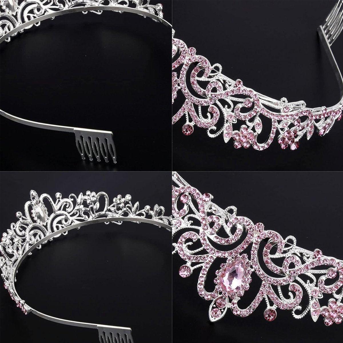 Princess Rhinestone Queen Hair Tiara Headband Hair Accessories Crystal Crown - Silver-Blue