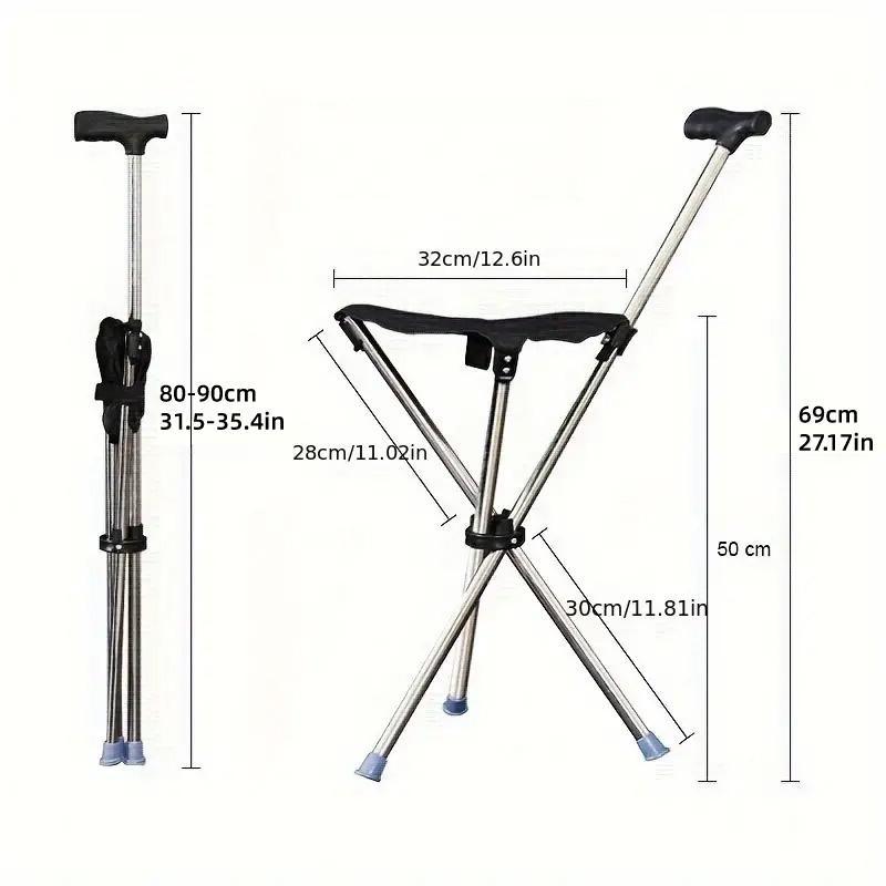 Stainless Steel Walking Stick with Seat Folding Cane Chair for Travel and Outdoor Use
