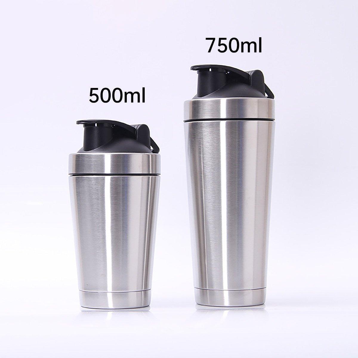 500/750ML Stainless Steel Protein Blender Shaker Cup Bottle Mixed Water Sport - 750ml