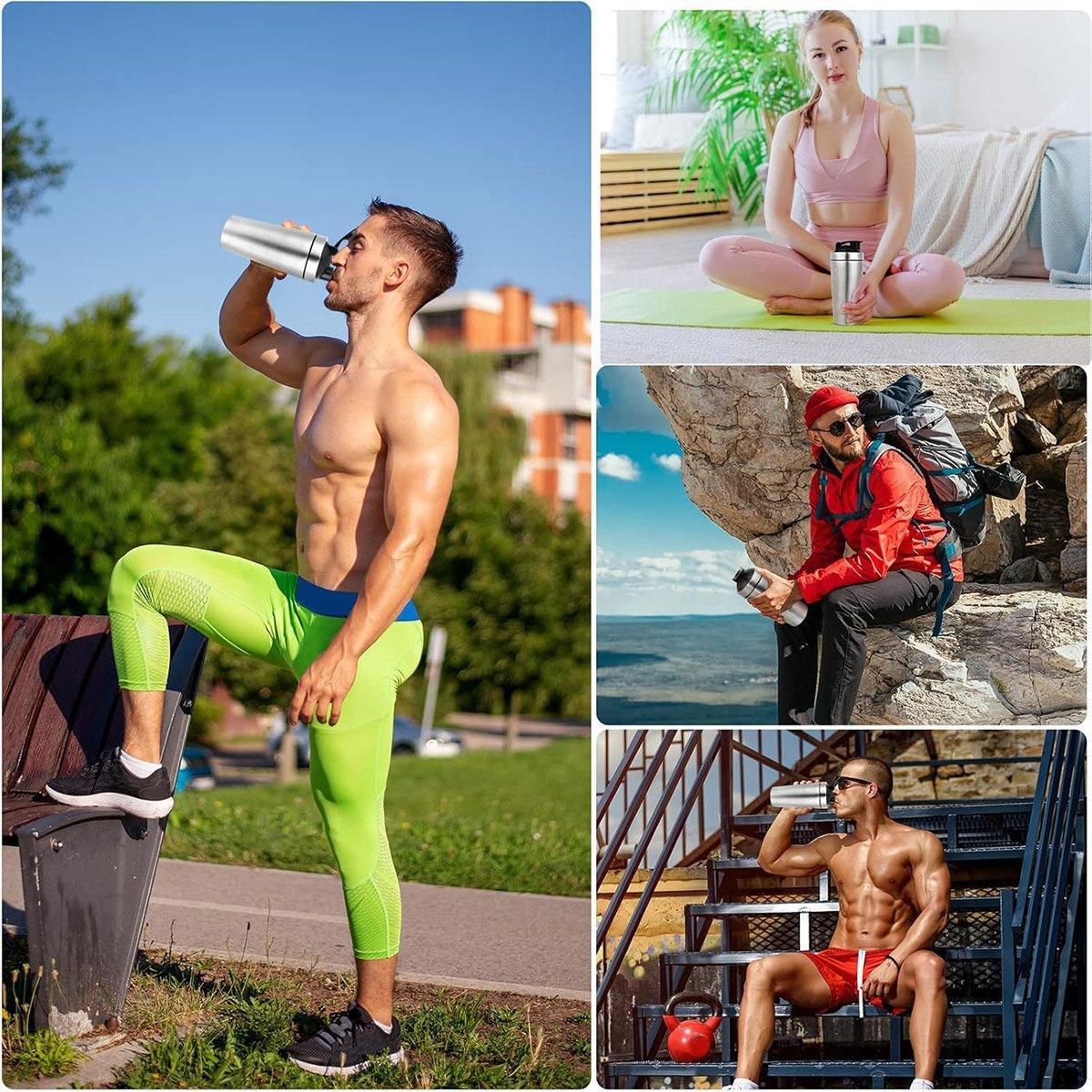 500/750ML Stainless Steel Protein Blender Shaker Cup Bottle Mixed Water Sport - 750ml