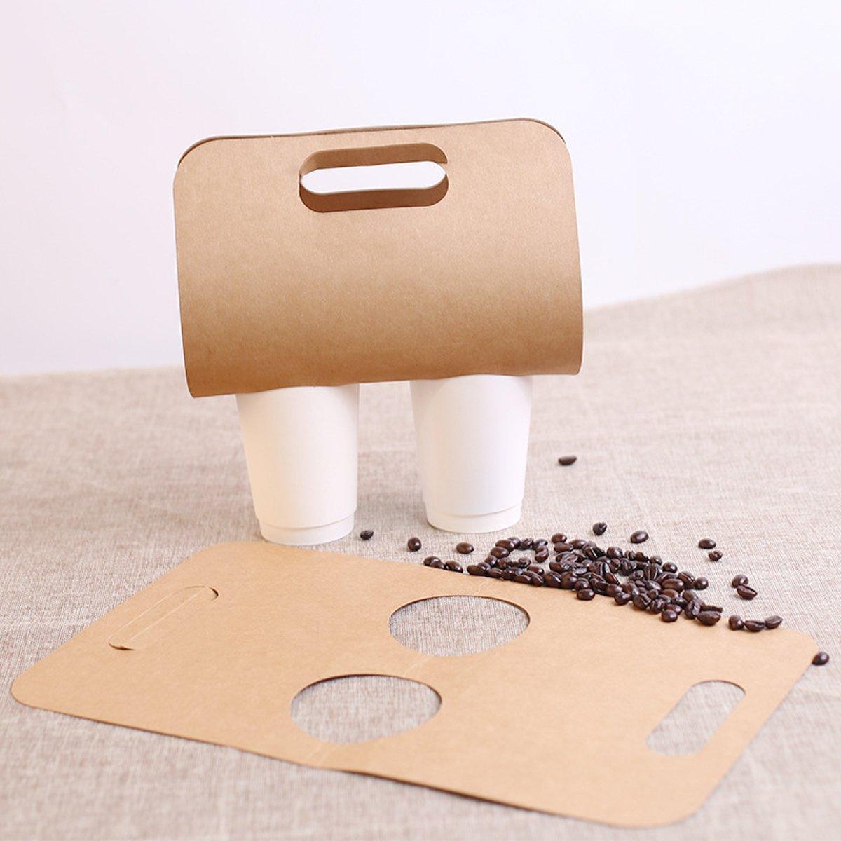 100pcs Kraft Paper Cup Holder Portable Coffee Drink Carrier Reusable Storage - Single Hole Holder