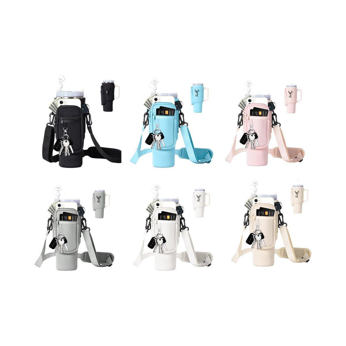 Portable Cup Sleeve Drink Holder Reusable Water Bottle Carrier Travel Bag - White