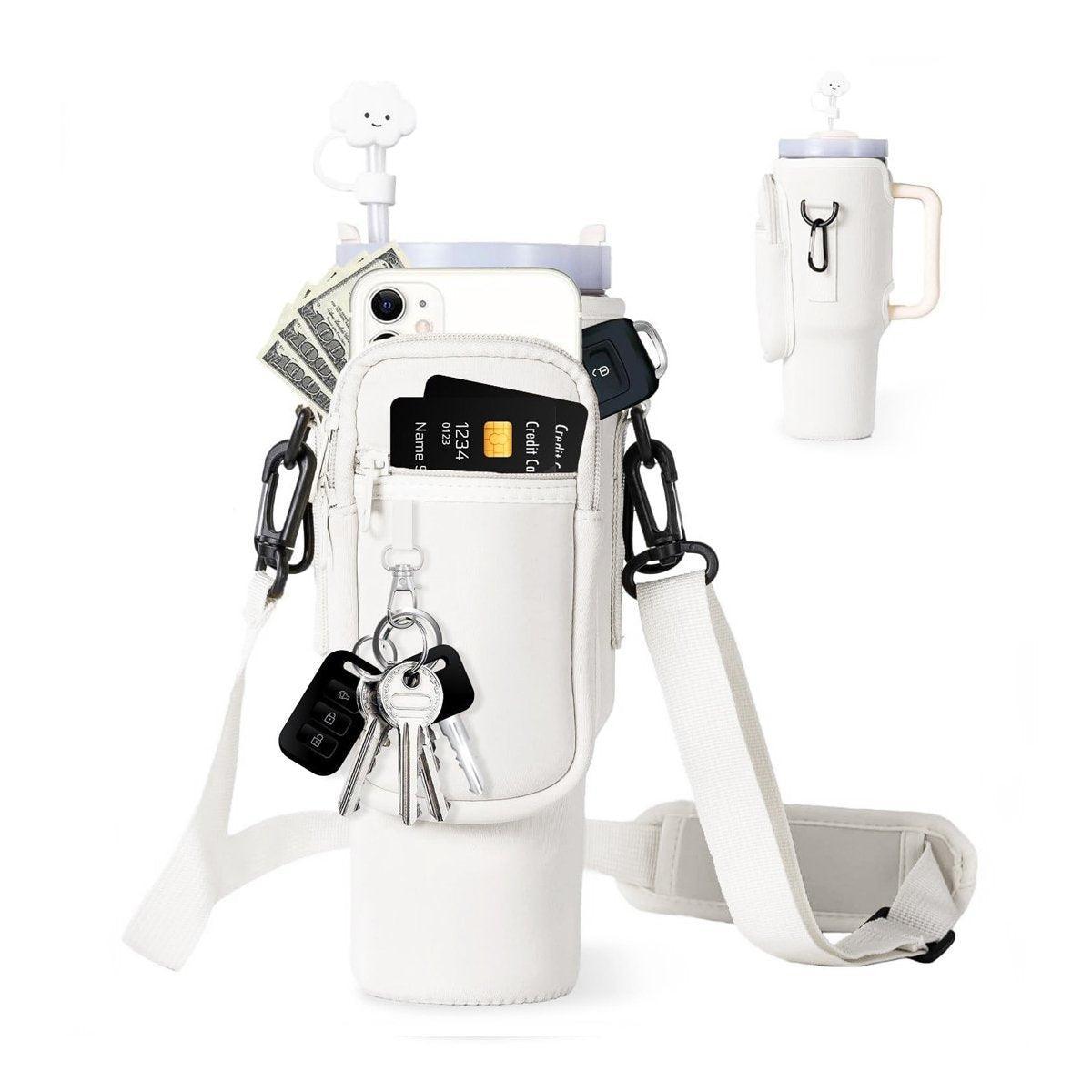 Portable Cup Sleeve Drink Holder Reusable Water Bottle Carrier Travel Bag - White