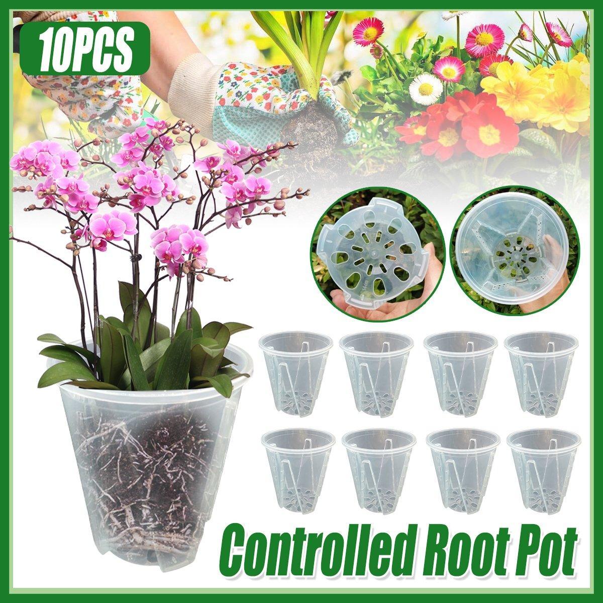 10xClear Plastic Orchid Pots with Holes for Phalaenopsis Root Aeration