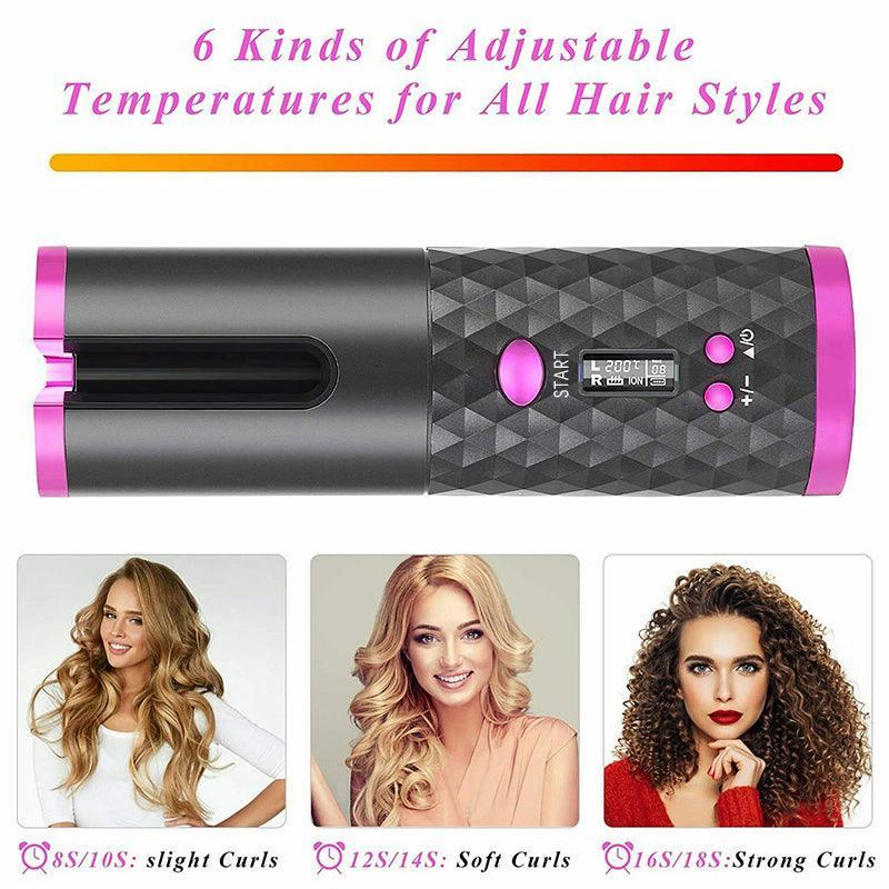 Lcd Cordless Auto Rotating Hair Curler Hair Waver Curling Iron Wireless Ceramic - White