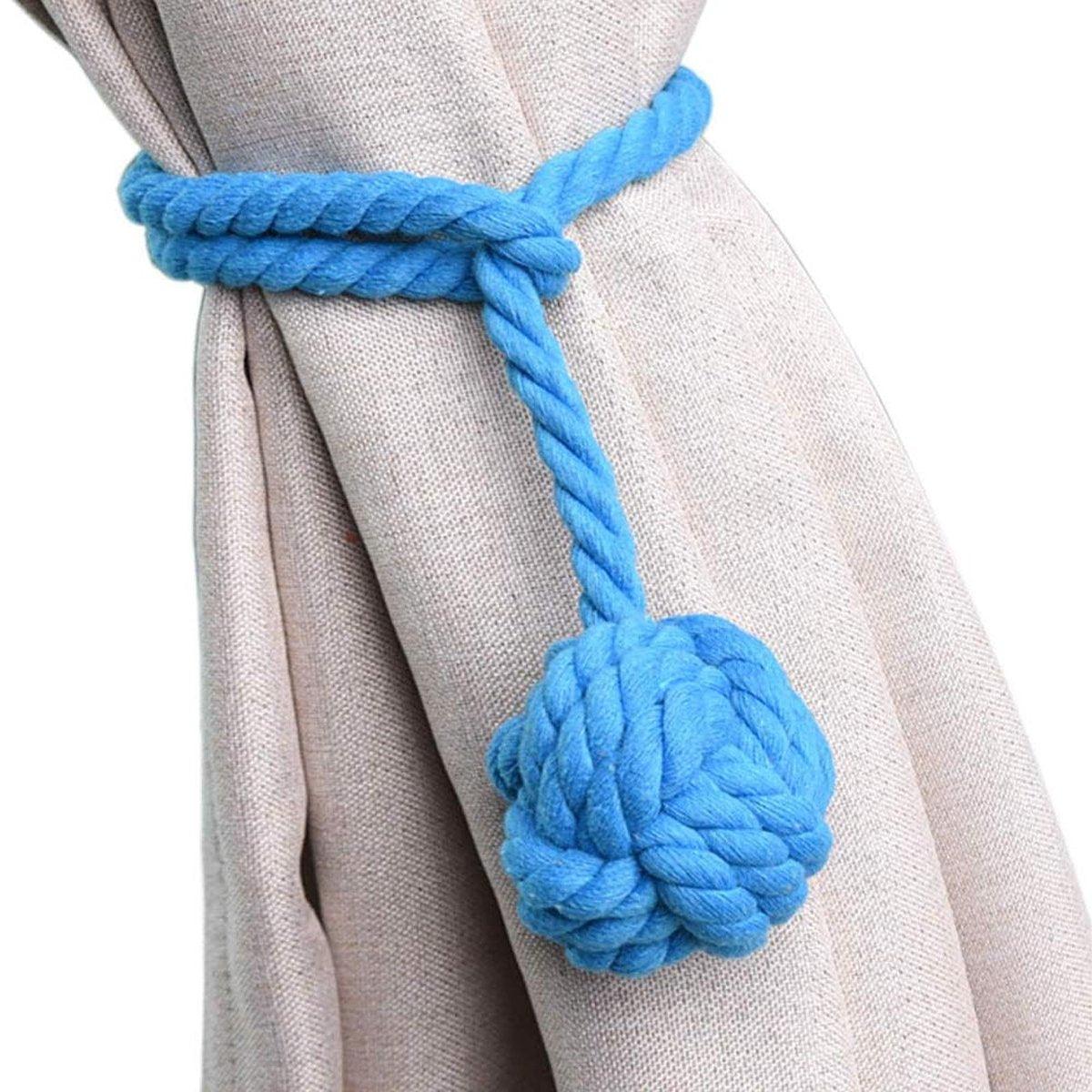 1pair Braided Cotton Curtain Tiebacks No Hole Curtain Holdbacks Hanging Balls - Beige