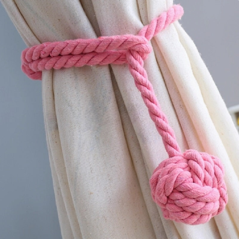 1pair Braided Cotton Curtain Tiebacks No Hole Curtain Holdbacks Hanging Balls - Beige