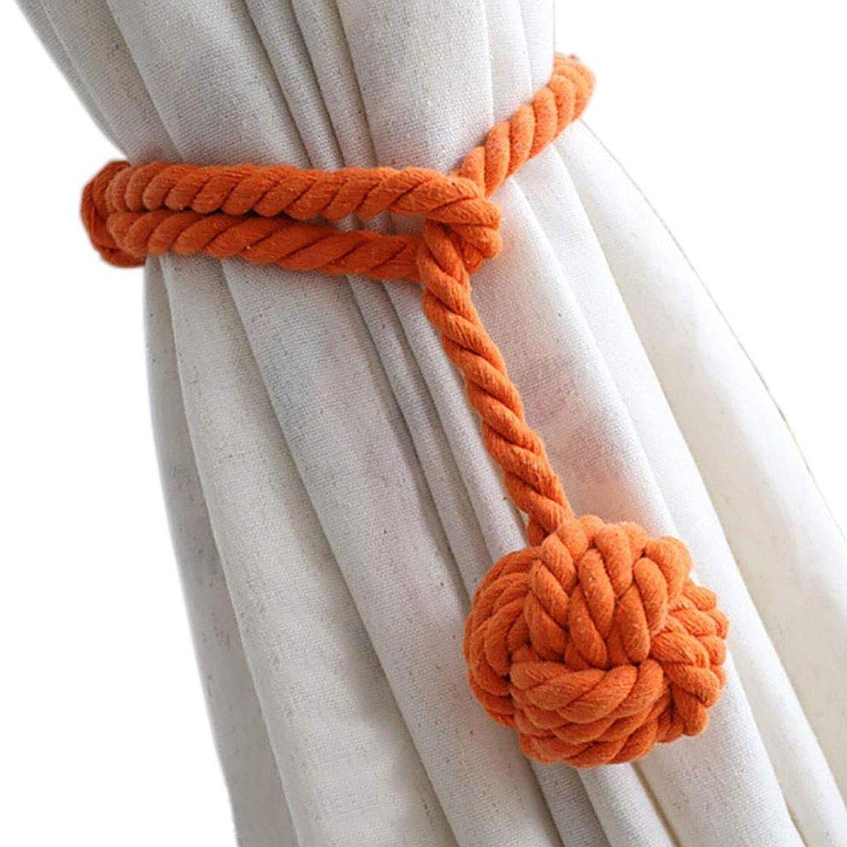 1pair Braided Cotton Curtain Tiebacks No Hole Curtain Holdbacks Hanging Balls - Beige
