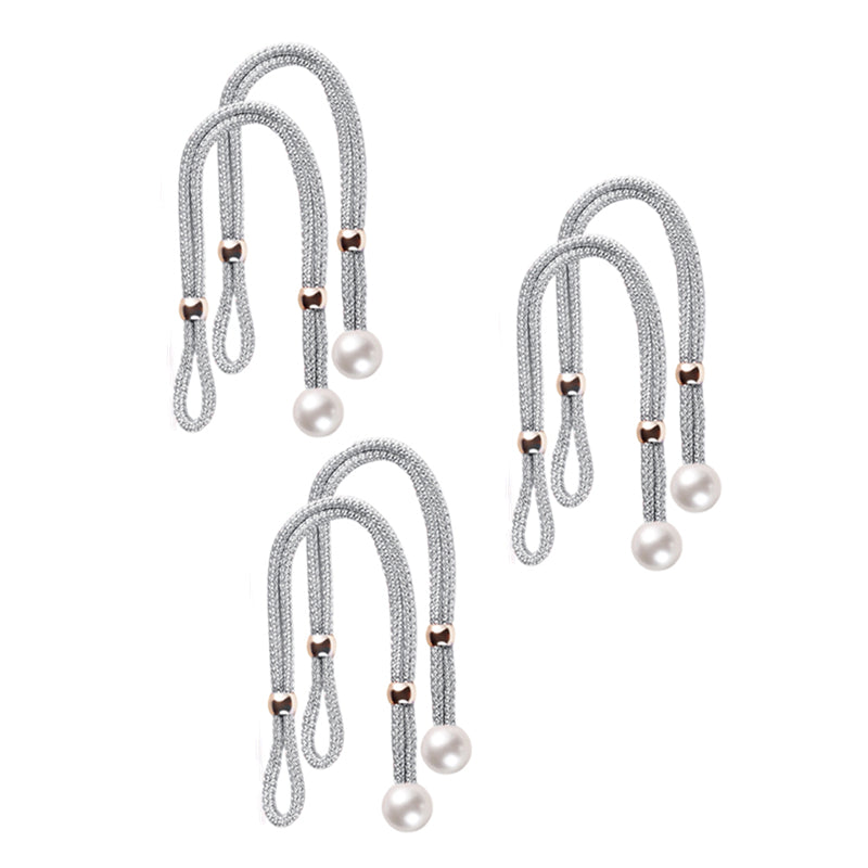 Curtain Tiebacks Pearl Strap Set 3 Pairs Decorative Buckle Holder Rings Hooks - Grey