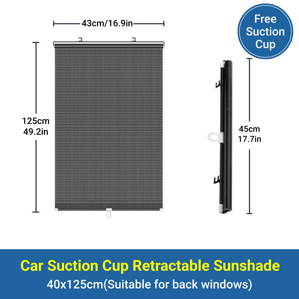 Car Window Sun Shade Retractable Side Visor Shield Cover Roll Curtain For Auto Use - 40x125cm