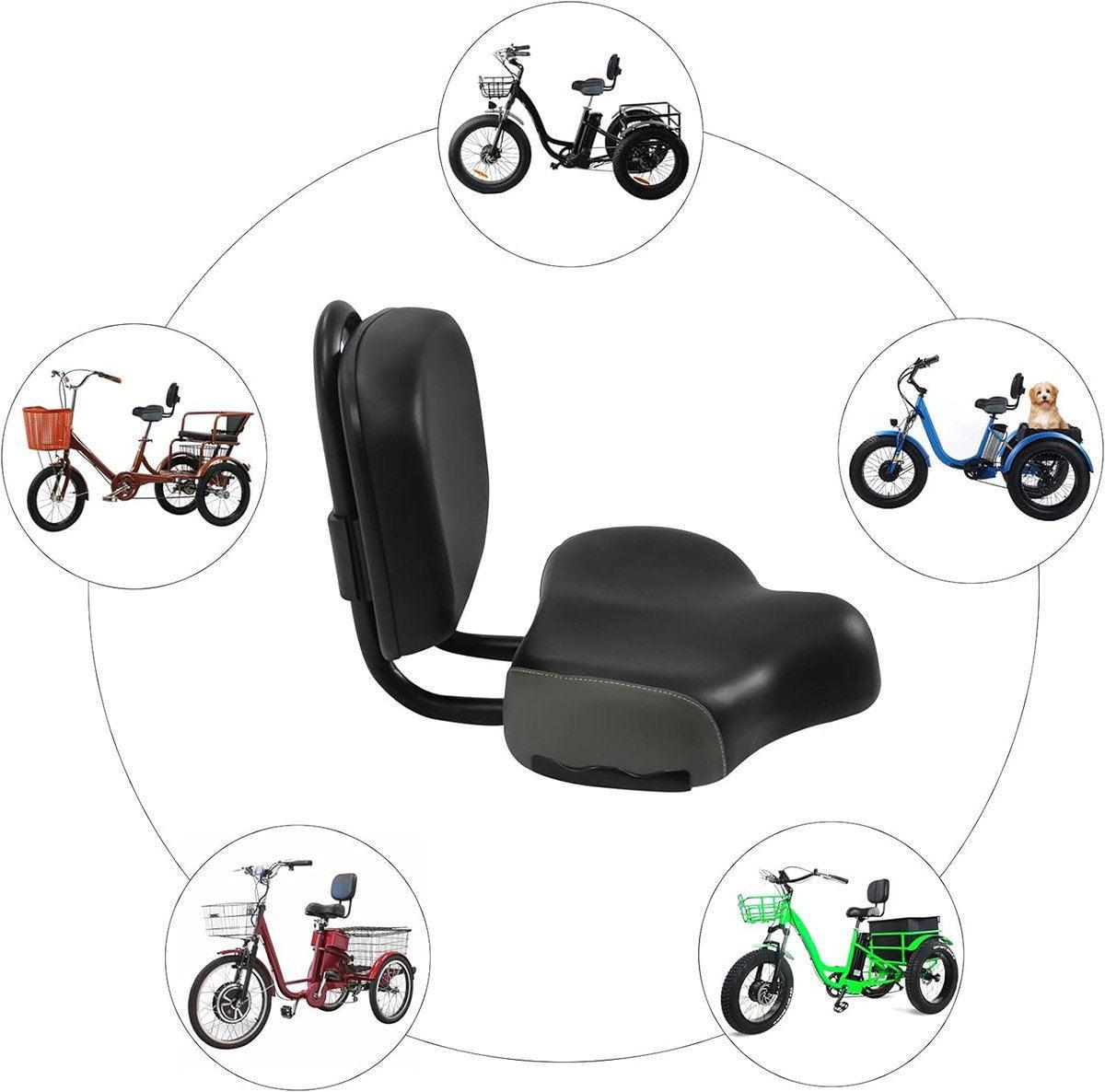 Electric Bicycle Tricycle Seat With Backrest Adjustable Comfortable Bike Seat - Black