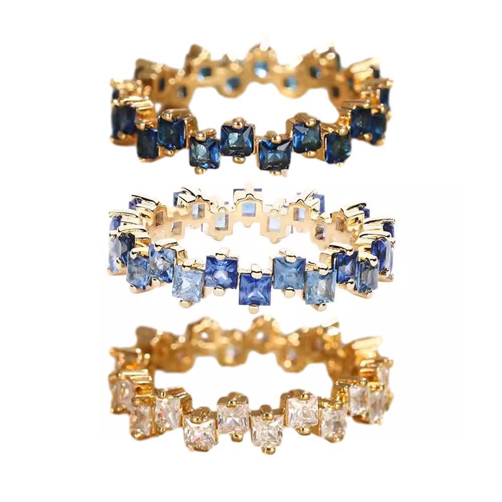 Square Design 1.2ct Simulated Diamond Women Engagement Ring Rose Gold Plated - Dark Blue-Size 6