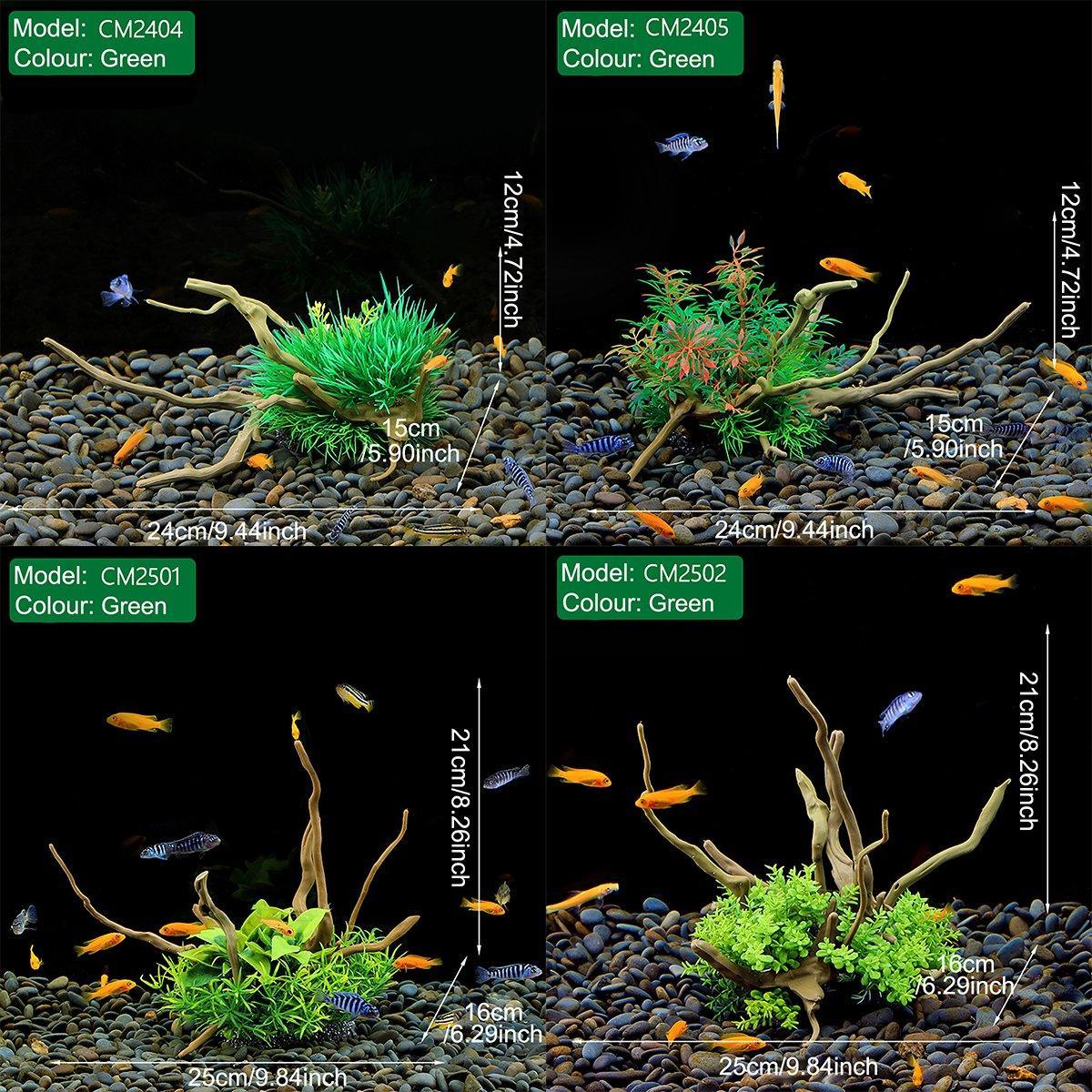 Aquarium Landscaping Decoration Artificial Wood and Plants Fish Tank Ornament - CM3901-Green