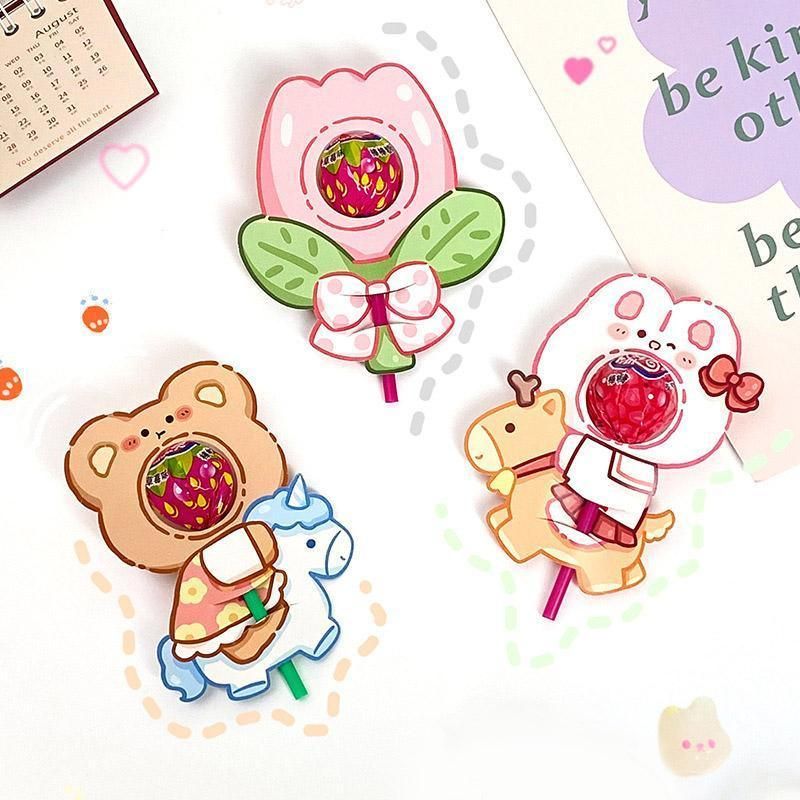 180pcs Cartoon Pattern Children's Lollipop Decorative Paper Cards Party Favors