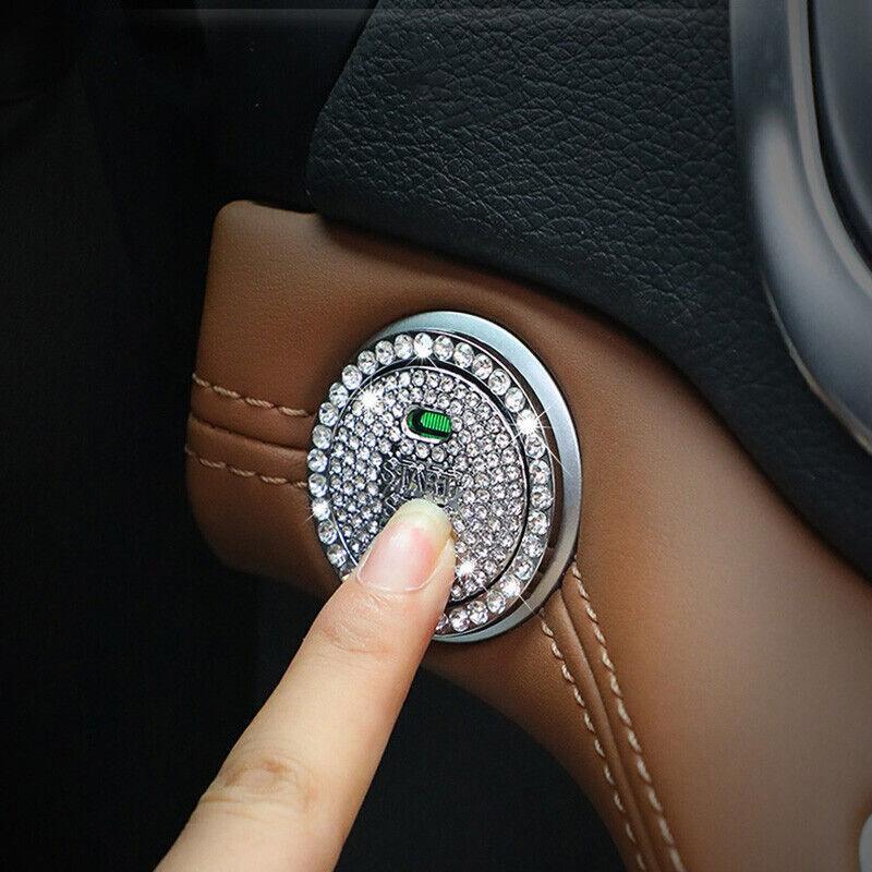Bling Crystal Ring For Car One Key Engine Start Stop Decoration Button - Blue