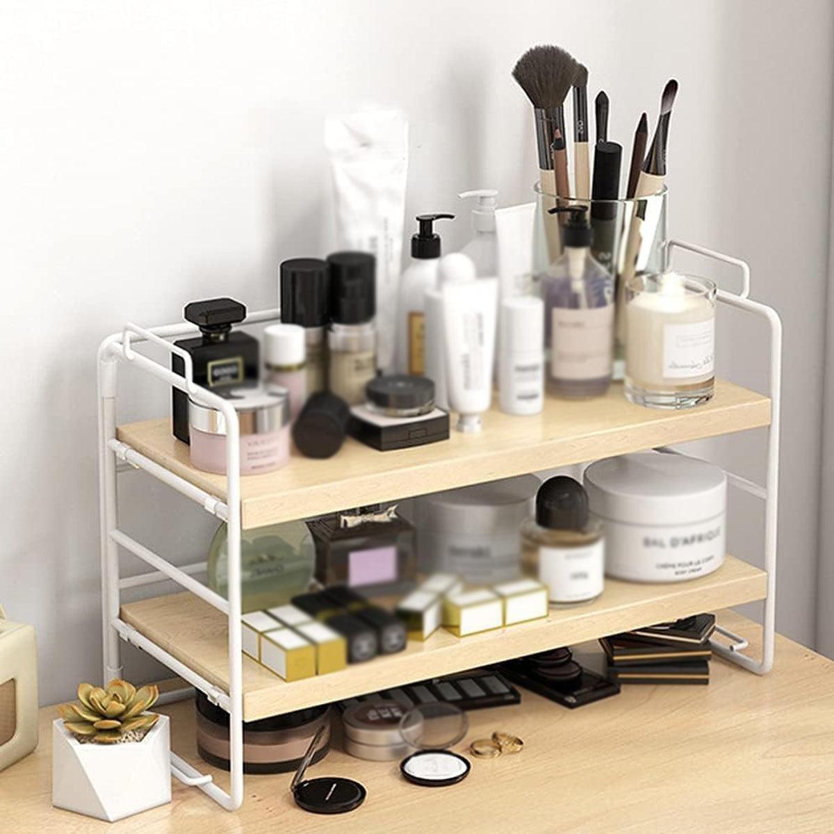 Double Layer Storage Shelf Desktop Organizer Cosmetics Stationery Rack for Desk