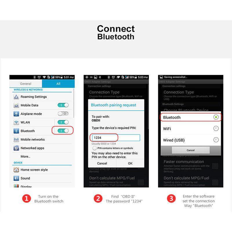 Bluetooth OBD2 ELM327 Car Scanner IOS Android Diagnostic Auto Scan Tool OBDII