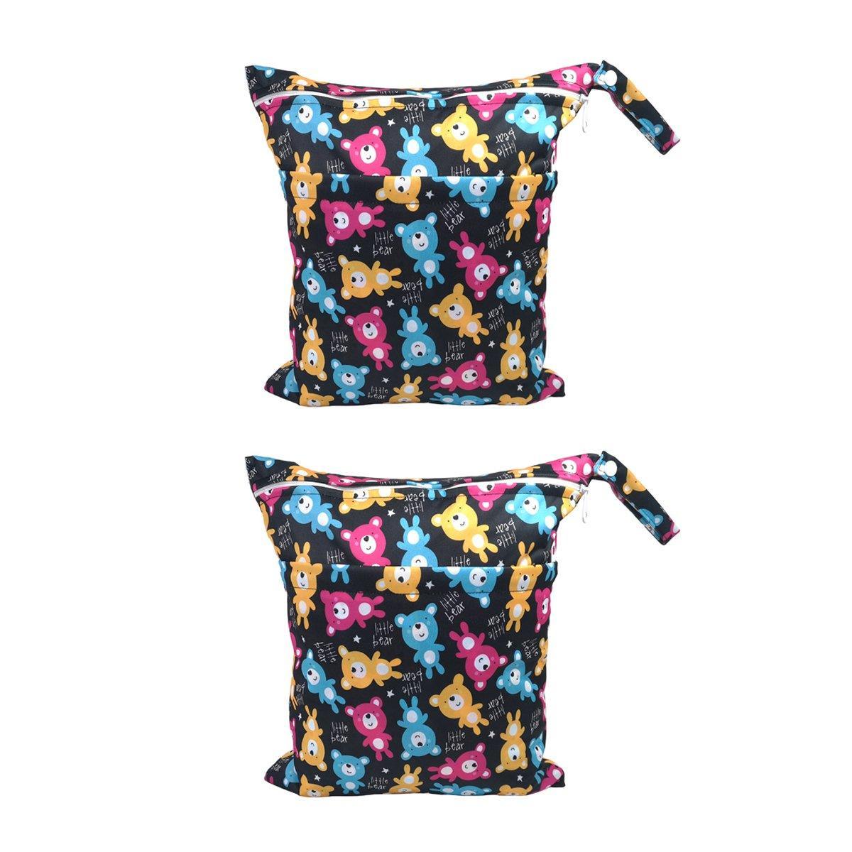 2PCS Cartoon Printed Diaper Bag Double Zipper Washable Storage Organizer - Blue Heart