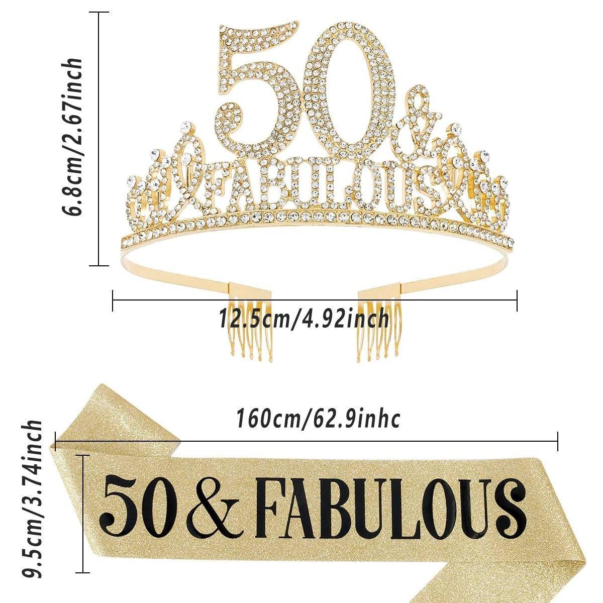50th Birthday Gold Party Set Hairband Crown Sash Belt Ceremonial Accessory Kit