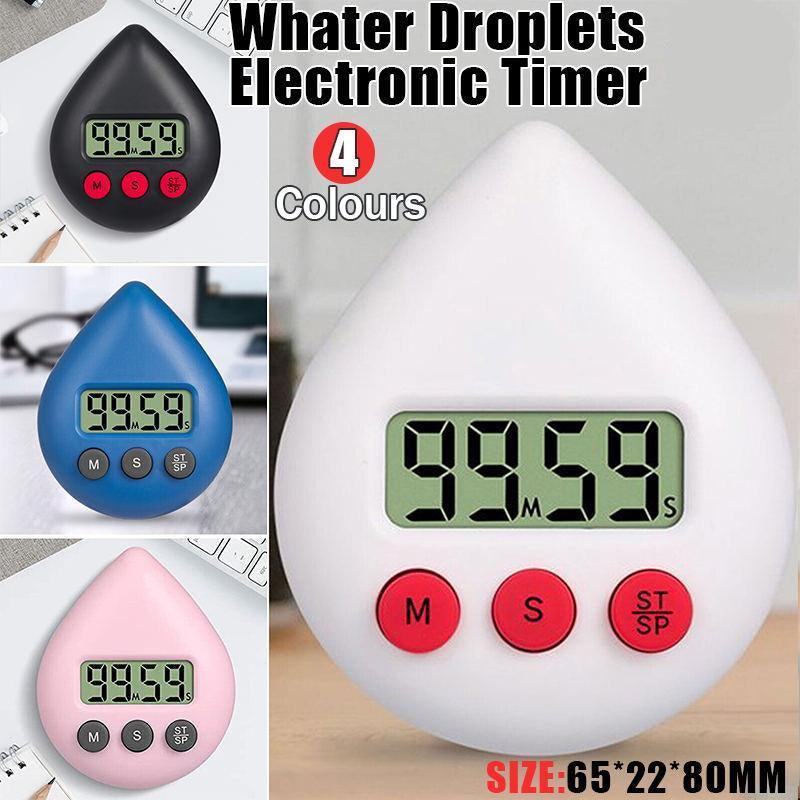 Water Drop Digital Timer Kitchen Study Alarm Countdown Electronic Clock 4 Colours - Black